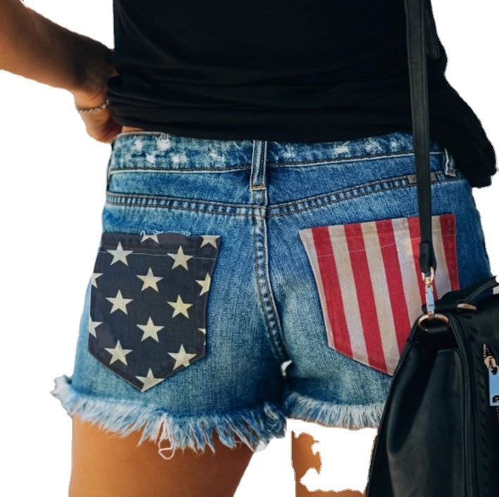 pantaloncini in denim con nappe strappate e bordo grezzo stampato per donna_voghion.com