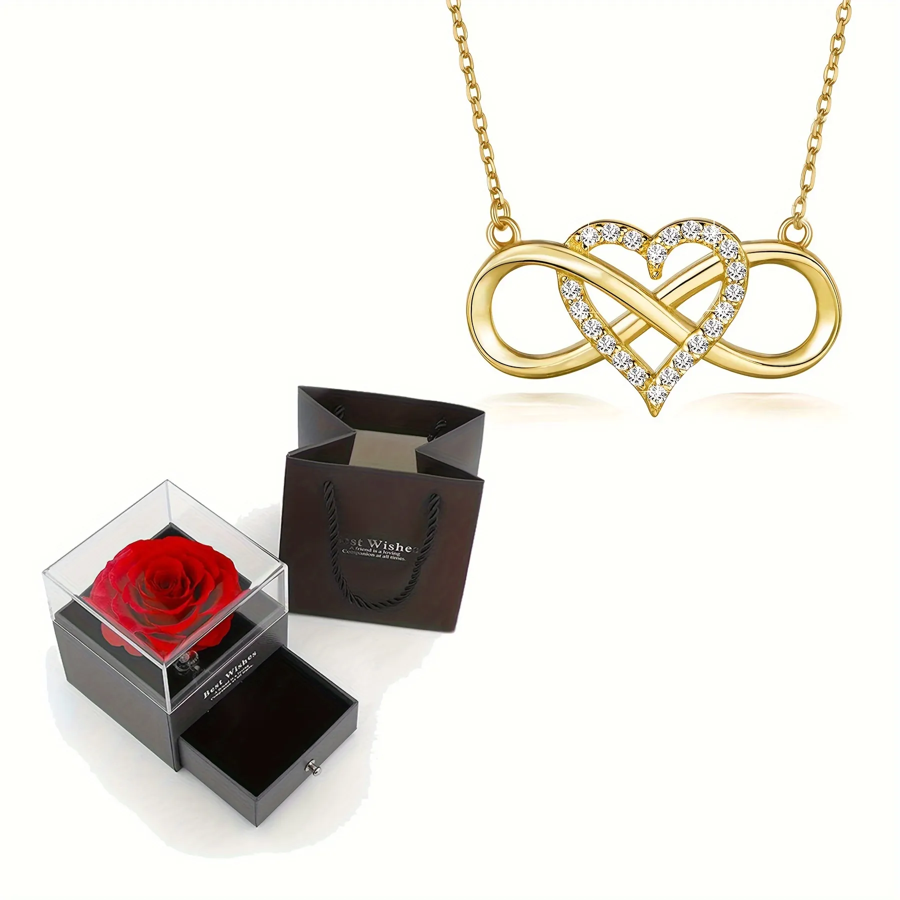 Pendant Necklaces Elegant Infinity Heart Shape Necklace With Rose Gift Box For Girlfriend Wife Christmas Valentine_voghion.com