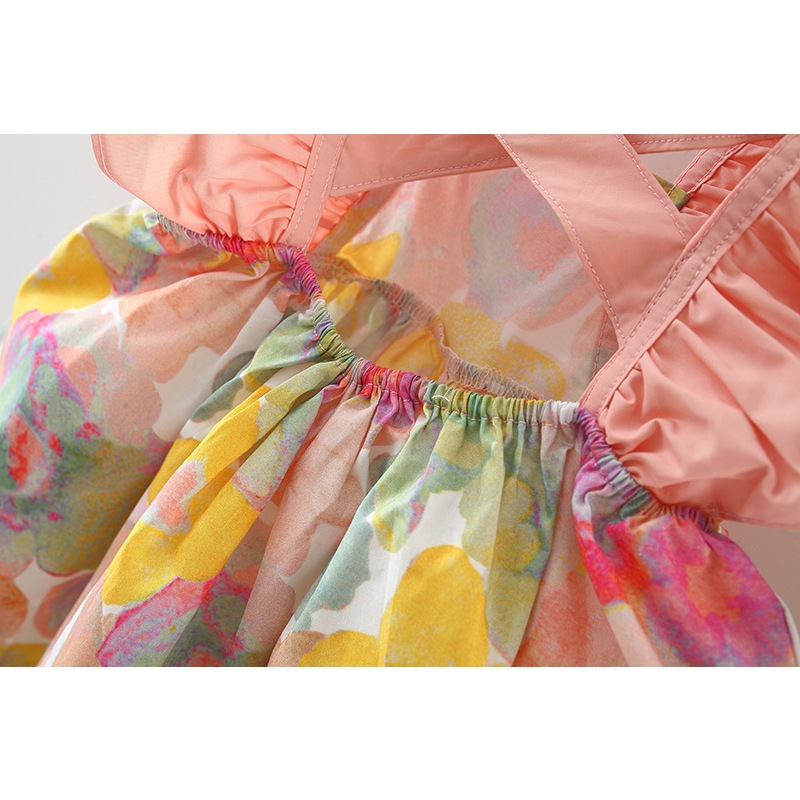 Summer New Colorful Flower Sleeveless Baby Girl Dress Solid Color Small Flying Sleeves Beach Party Children's Clothing Send Hat (0-3 Years Old)_voghion.com