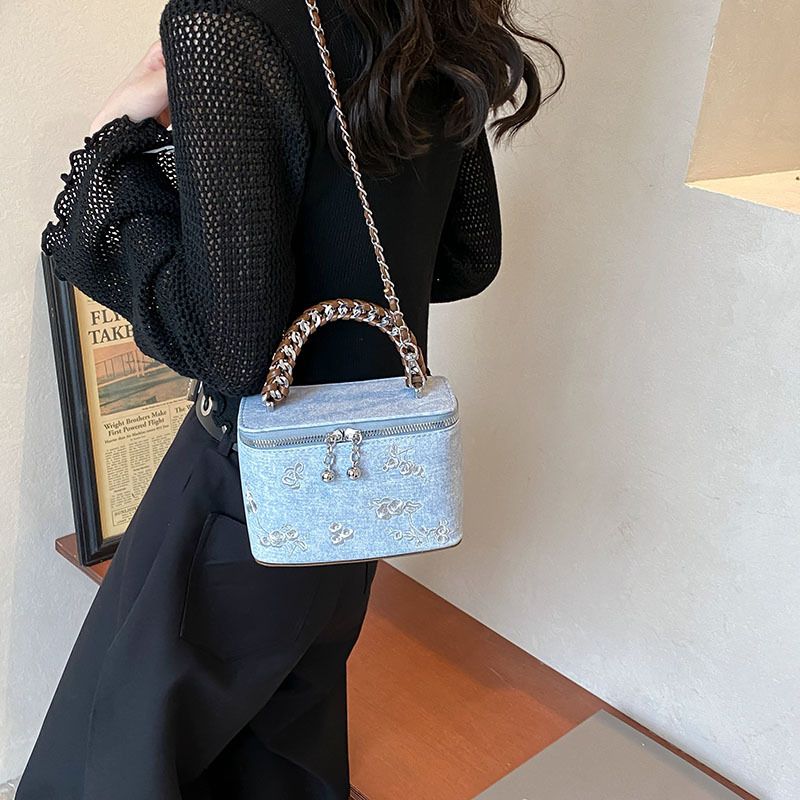 High end denim box for women's 2024 new summer fashion single shoulder crossbody bag chain casual handbag_voghion.com