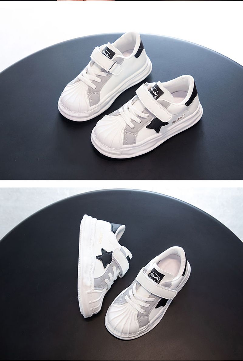 Children's shell head dissoing boys little white sneakers 2024 spring and autumn new girls leather sports board shoes_voghion.com