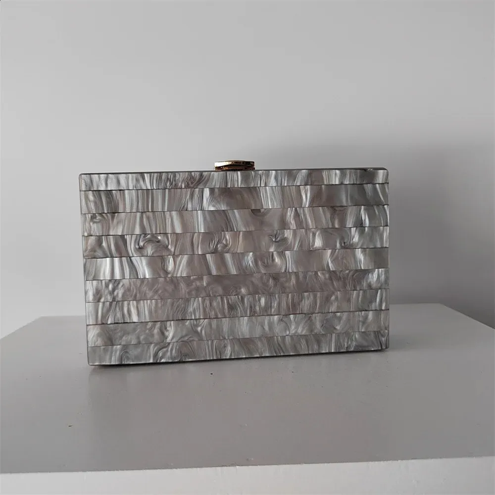 Mange slikperle marmorstribet akrylmateriale skulder messenger aftenboks clutches bryllupsfest dame pung håndtaske_voghion.com