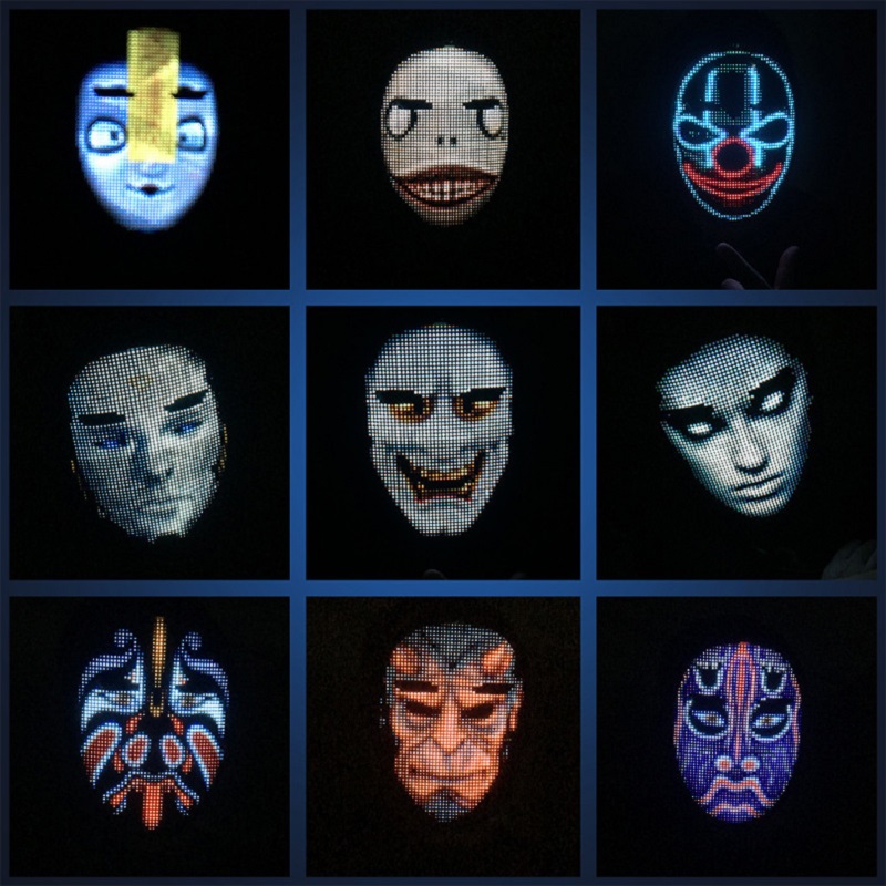 Mască iluminată cu LED cu Bluetooth programabilă, mască de petrecere personalizată DIY, mascarada, petrecere cosplay, mască cool, cadouri de Crăciun_voghion.com