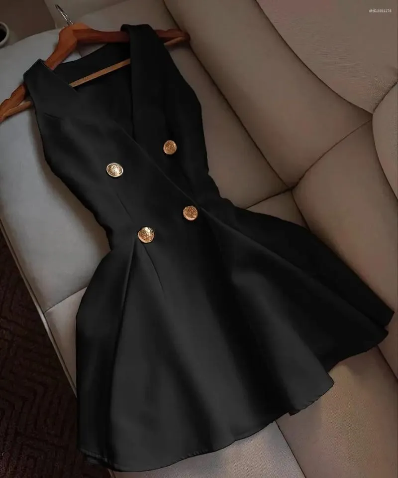 Casual Dresses Women Elegant Sexy Deep V-neck Luxury Slim Dress Black White Button Mini Short Satin Evening Summer_voghion.com