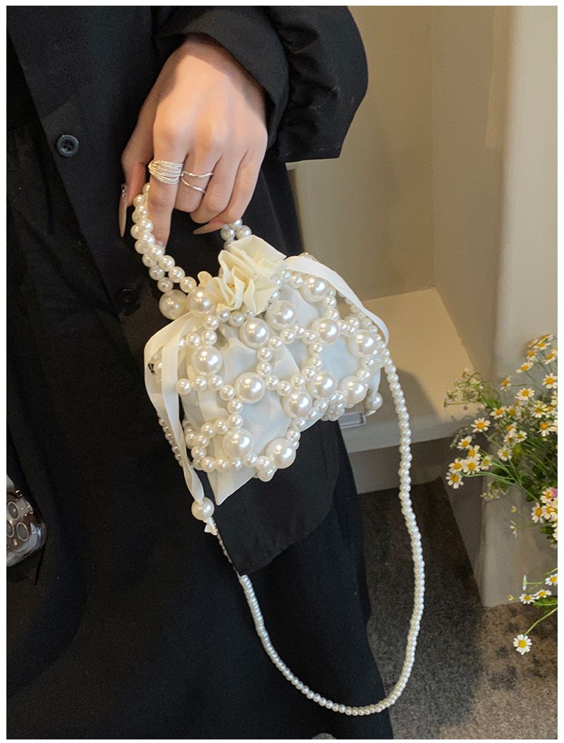 For Women Pearl Handbag Beaded Crossbody Fashion Light Mobile Phone Bucket Shoulder Bag_voghion.com