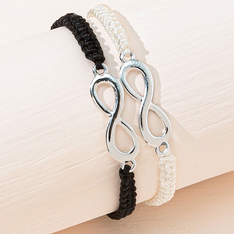 Braccialetto unisex semplice in lega a 8 cifre con treccia infinita regolabile per l'amicizia in coppia_voghion.com