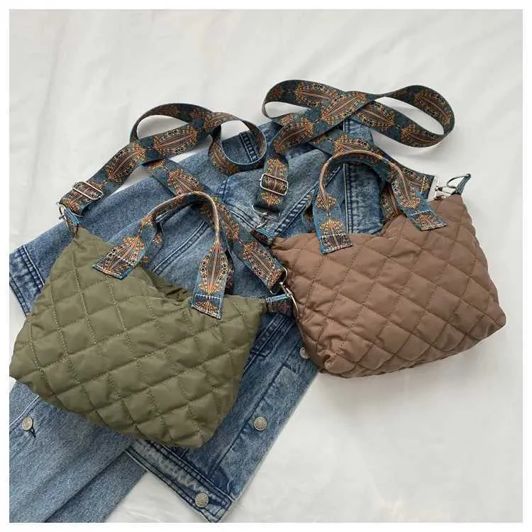 Borsa a tracolla larga da donna, autunno/inverno, rombo, in cotone, grande capacità, tutto abbinato Shoppin241106_voghion.com