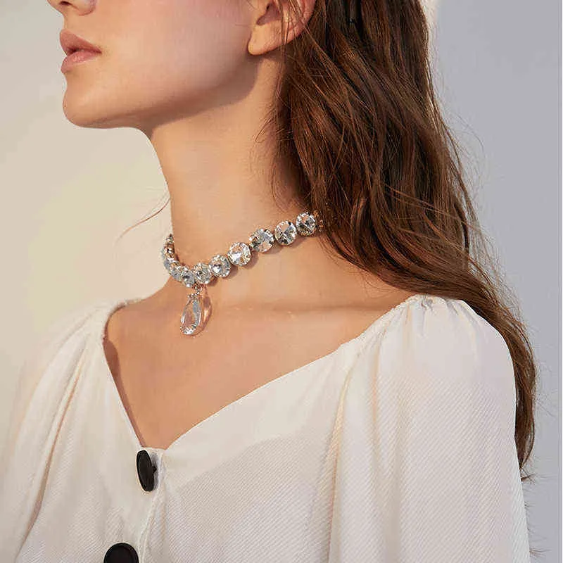 Peri'sbox Collier ras du cou vintage en forme de larme pour femme, collier en strass, grand collier pour bijoux de mariage, L220812_voghion.com