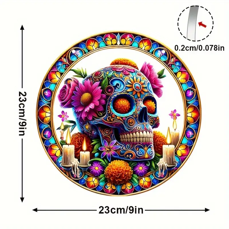 Vibrant Sugar Skull Suncatcher - 9" Stained Acrylic Art. Festive Decor For Dia De Muertos Celebrations Or Cafe Spaces._voghion.com