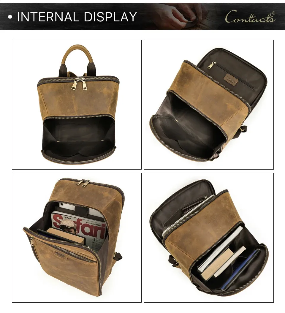 Retro Leather Laptop Backpack For Men Large Capacity Travel Bag_voghion.com