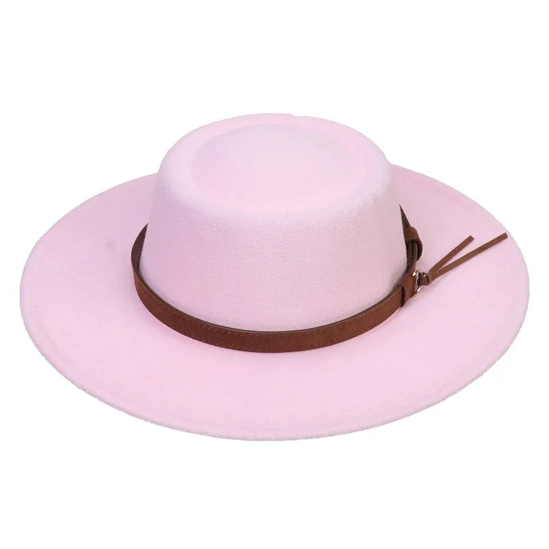 Wide Brim Hats Autumn And Winter Chain Flat Fedora Hat Women Monochromatic Jazz Top British Retro Panama Wholesale_voghion.com