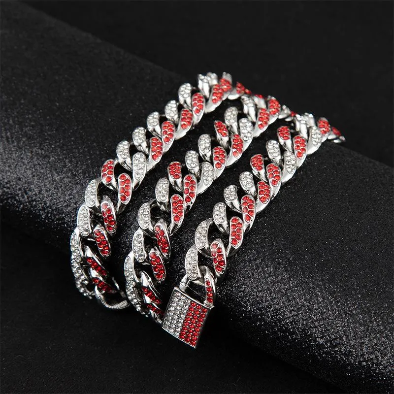 Cuban Link Chain Necklace For Men With Red Diamond Iced Finish_voghion.com