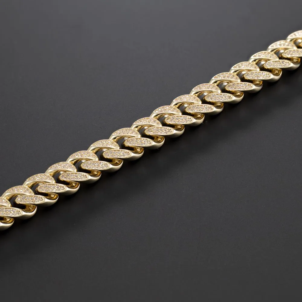 Set Miami Cuban High Jewelry Bangle Bracciale rotondo VVS Moissanite Diamond Link Oro bianco 10K_voghion.com