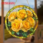 Acchiappasole Golden Rose - Arte in acrilico colorato da 8". Decorazione floreale primaverile per ingressi di case coloniche o regalo prezioso per donne._voghion.com