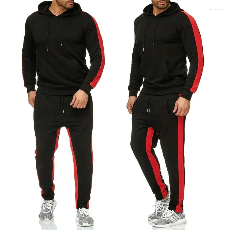 Men's Tracuits Striped Sweatshirtsuit Color Blocking Hooded Sportswear 2-piece Set Fiess Clothing Arrival Cross-border_voghion.com