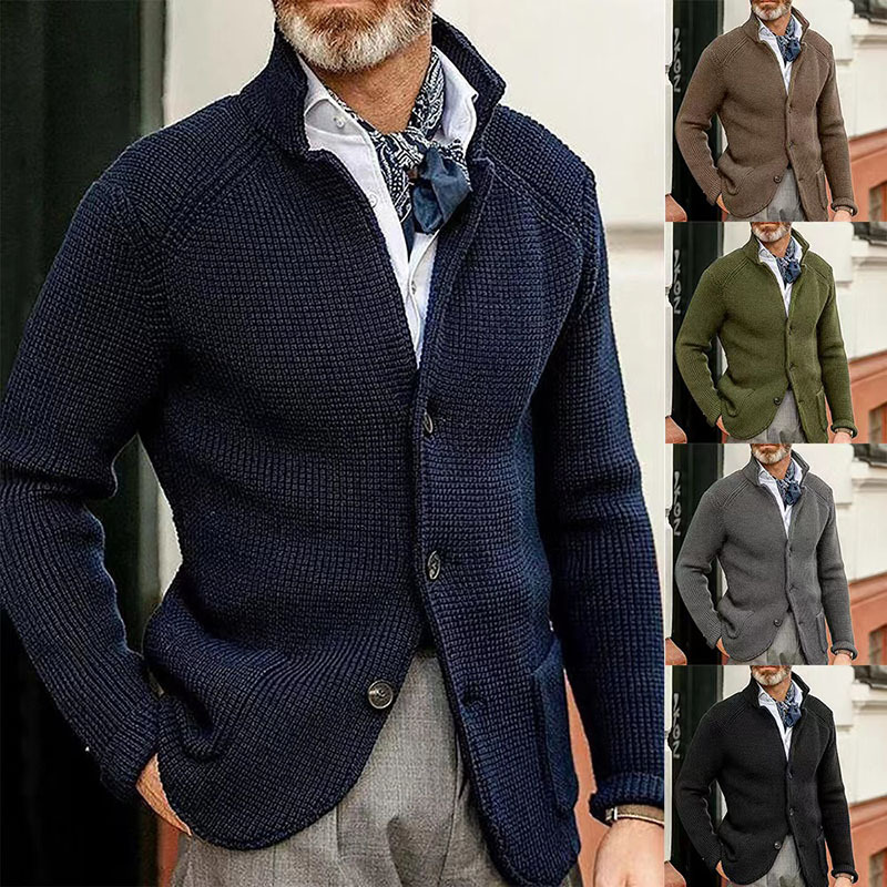 Sweaters Men's Thickened Slim Fit Standing Neck Knitwear Autumn and Winter Coat