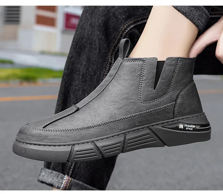 Tendance mode printemps bottes de travail anglaises haut de gamme chaussures décontractées mi-mollet polyvalentes pour hommes matériau PU imperméable 240629_voghion.com