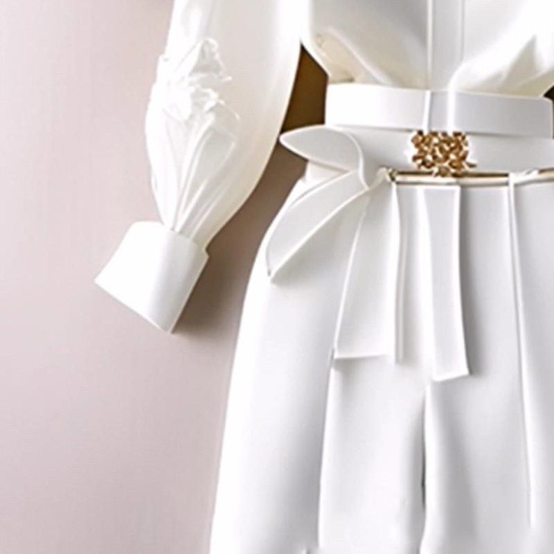Women's clothing new capable temperament goddess style professional white shirt and pants two piece suit_voghion.com