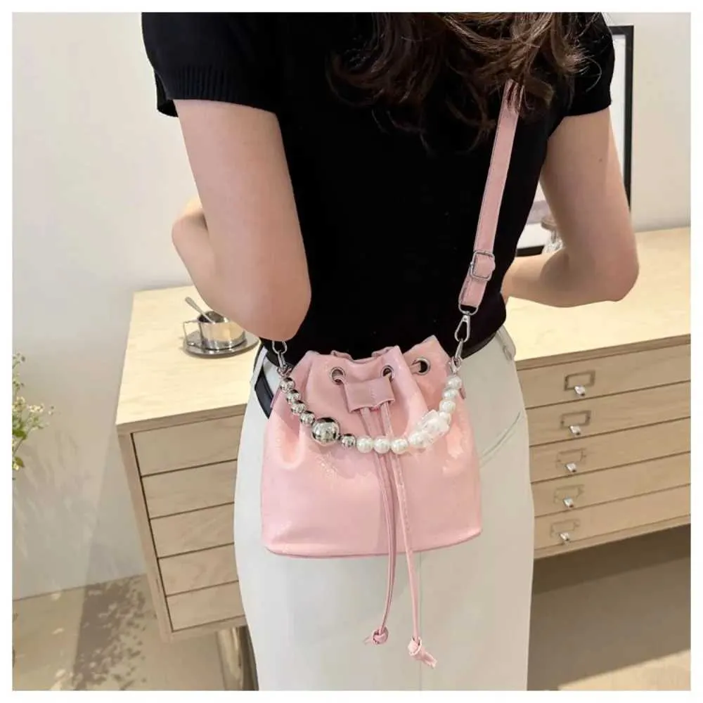 New Casual PU Cross Body Bead Handle Adjustable Strap Single Shoulder Bag Belt Drstring Design Durable Lady Ba241214_voghion.com