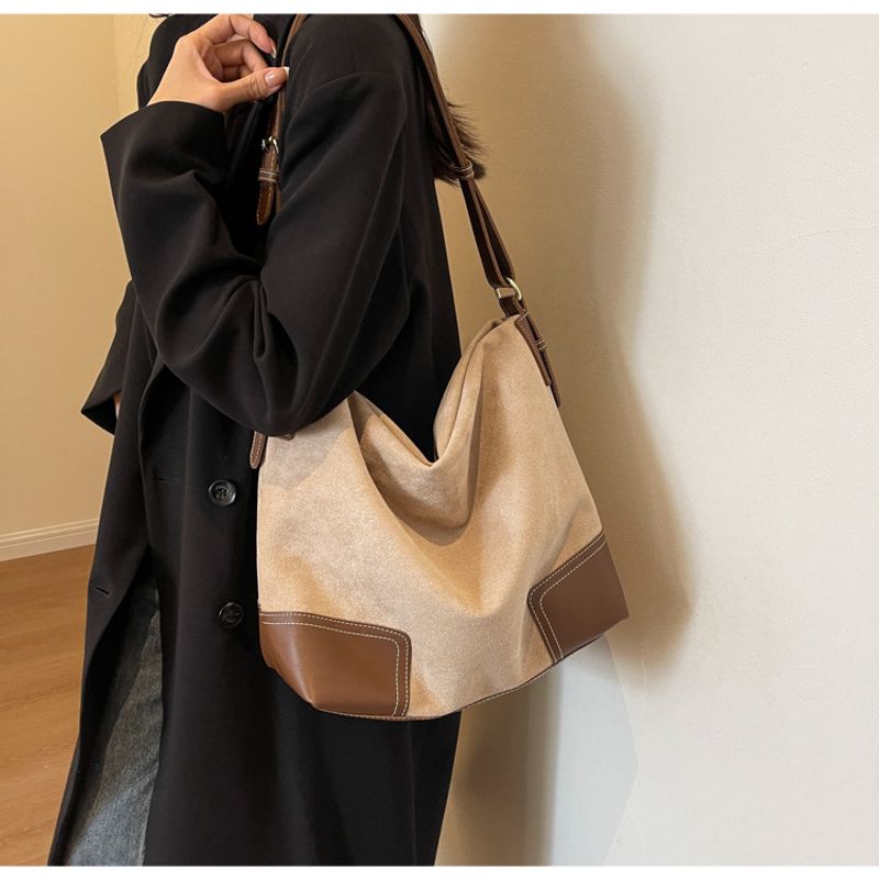 Suede Shoulder Bag For Women Large Capacity Trendy Tote Bucket Bag_voghion.com
