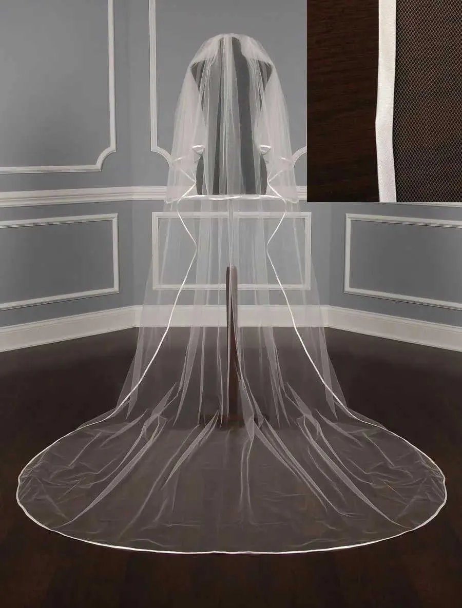 Hair Jewelry Eastalley Ribbon Edge Tulle Two Layer Long Bridal Party Veils Wedding Accessories para velo de novia_voghion.com