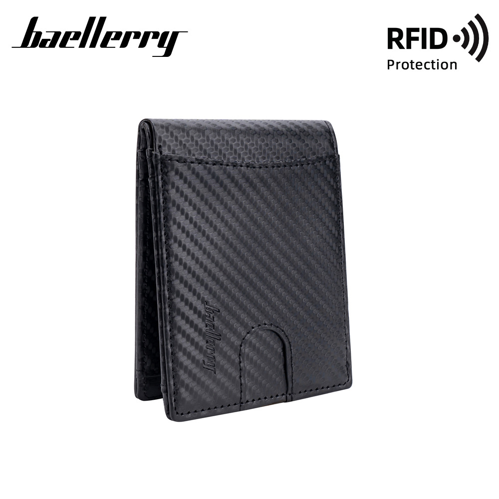 Nuevo tarjetero para hombre Baellerry, sencillo, con ranuras para varias tarjetas, billetera de fibra de carbono de dos pliegues, billetera con cepillo antirrobo_voghion.com