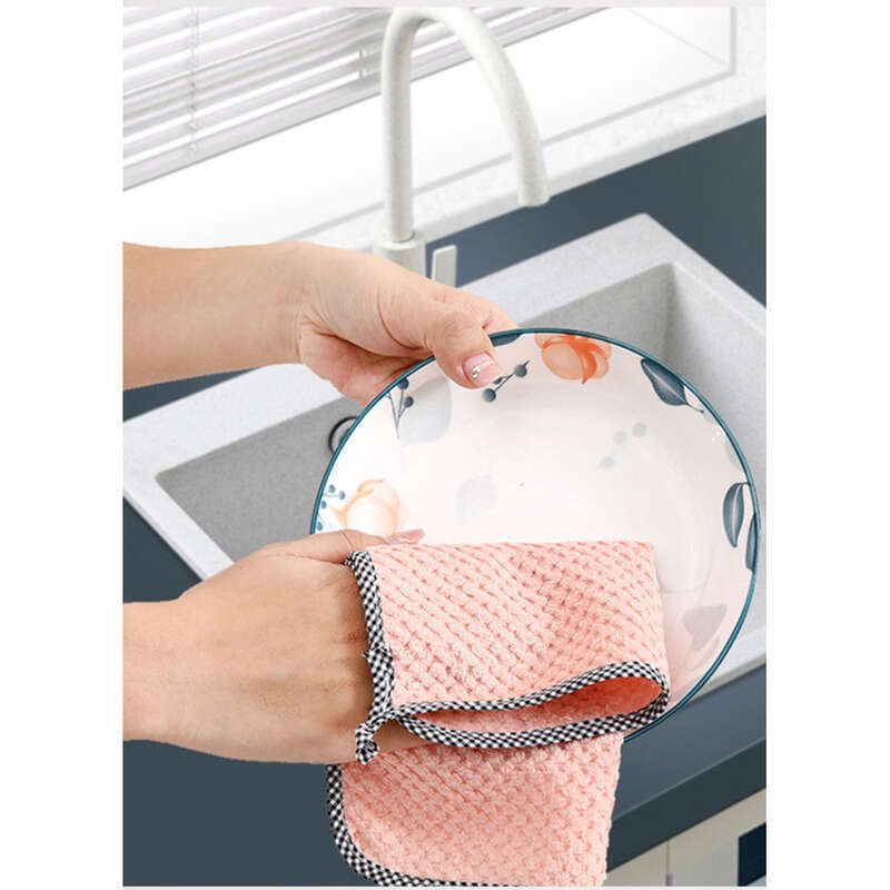 Tableware Household Kitchen Small Square Towel, Degreasing, Thickened Pineapple Lattice, Non-greasy, Absorbent, Hangable_voghion.com