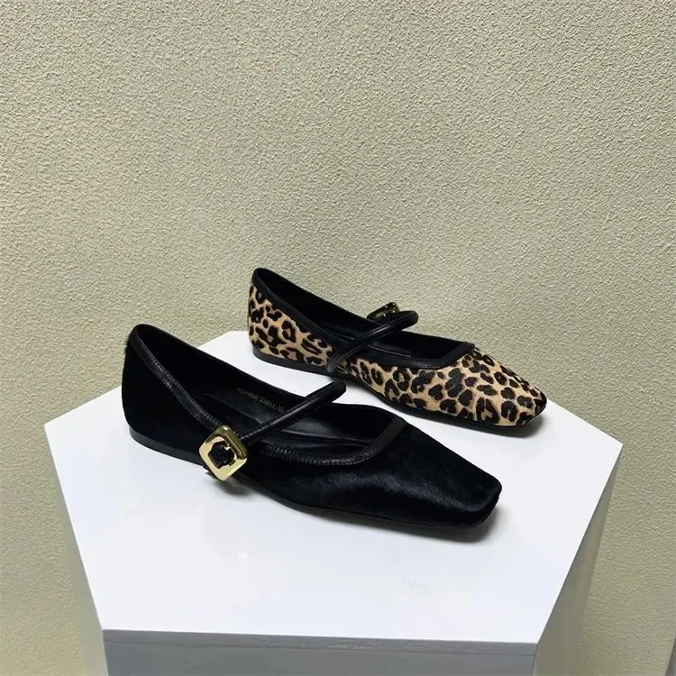 Moda Kadın Düz Yuvarlak Burun Leopar Desenli Rahat Bayan Nefes Alabilir Slip-on Açık Hava Yumuşak Mary Jane Ayakkabı 241126_voghion.com