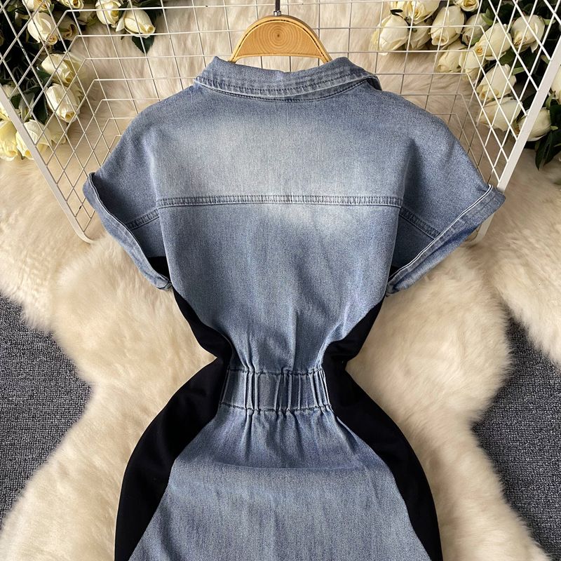 Kadın Giyim Retro ulusal trend tarzı kot elbise kadınlar için retro nakış bel inceltici yırtmaç kalça sarma moda_voghion.com
