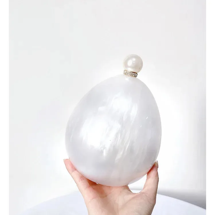 Perlehvid Marmor Oval Akryl Æske Clutches Pung Aftentasker Bryllup Rhie Håndtasker Brude PVC Kvindelige Mini Punge Taske_voghion.com