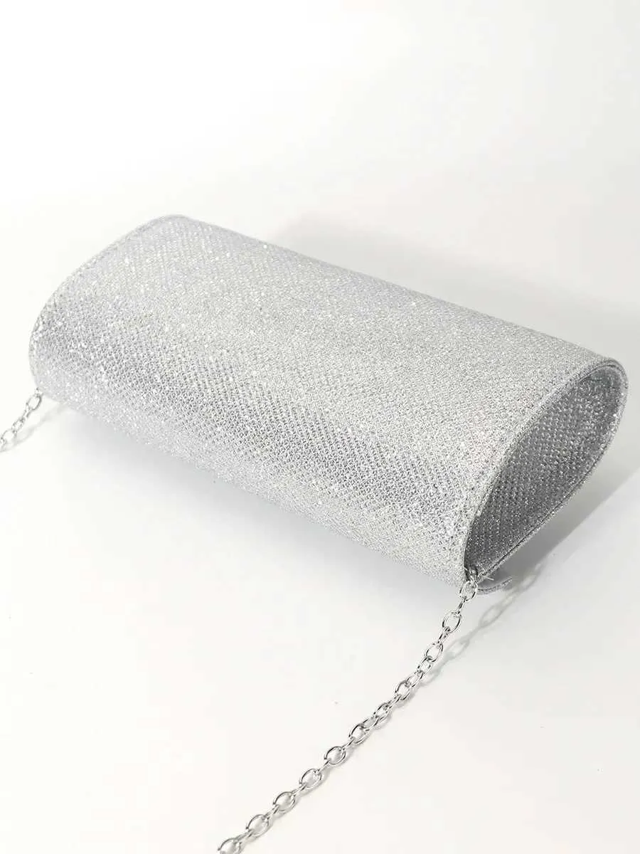 Womens envelope evening chain shoulder bag shiny sier long wallet womens wedding party clutch mini handbag Y241019_voghion.com