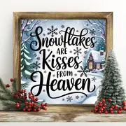 Rustic 'Snowflakes Are Kisses From Heaven' Wooden Frame - 8x8" Handcrafted Winter Decor. Perfect For Bedroom Or Festive Entryway._voghion.com