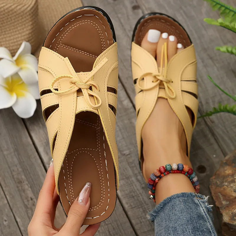 Vintage Lucyever Knowknot Plateau-Slides Schuh Damen Leichte weiße Keilpantoffeln Damen Strandsandalen mit weicher Sohle_voghion.com