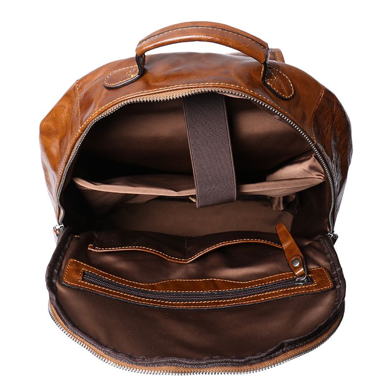 Echtleder-Rucksack Herren, pflanzlich gegerbtes Rindsleder mit handlicher Textur, passend für 15-Zoll-Laptop,_voghion.com