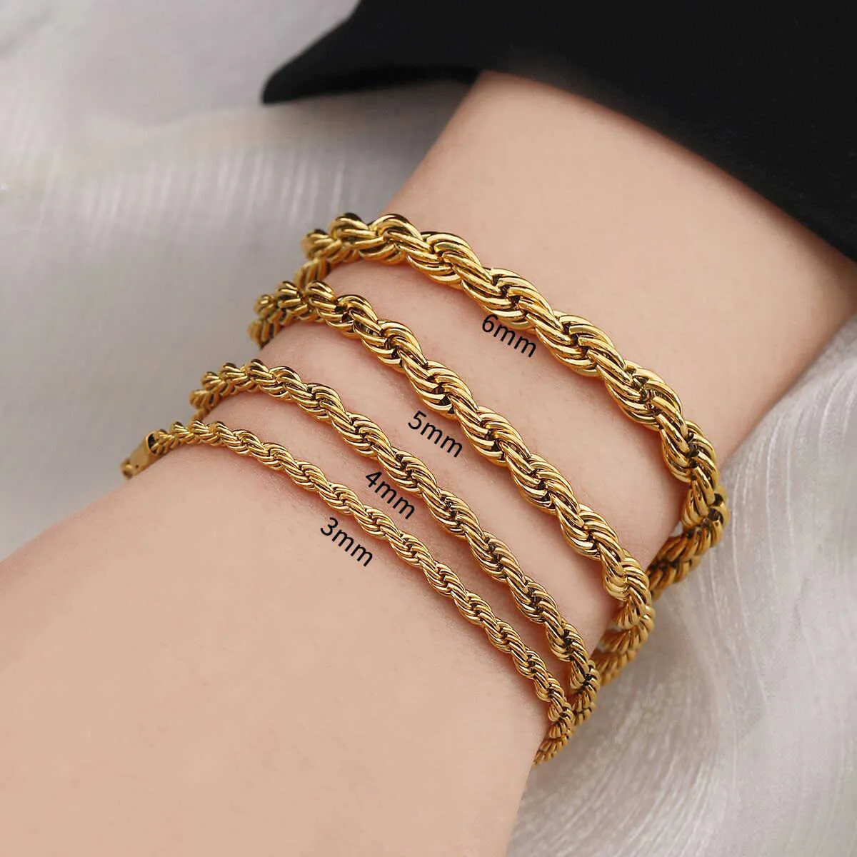 Brățară placată cu aur autentic, lanț cubanez de 5 mm, frânghie de 3 mm, unică, subțire, cu microfigaro, lanț de grâu, din oțel inoxidabil, streetwear_voghion.com