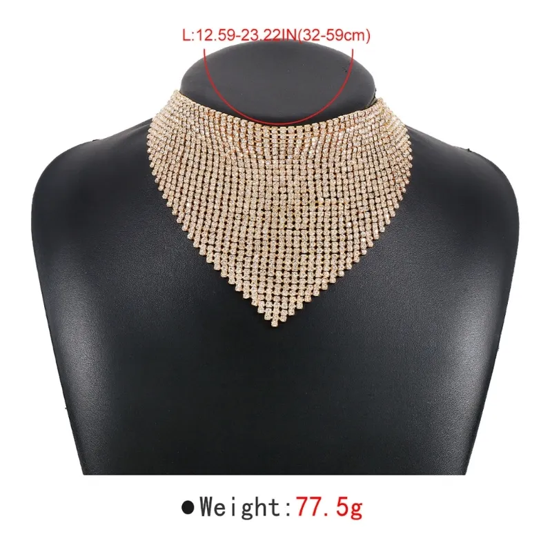 Chains Wide Crystal Bib Collar Necklace Rhinestones Choker Full Clavicle Chain Jewelry For Drop_voghion.com