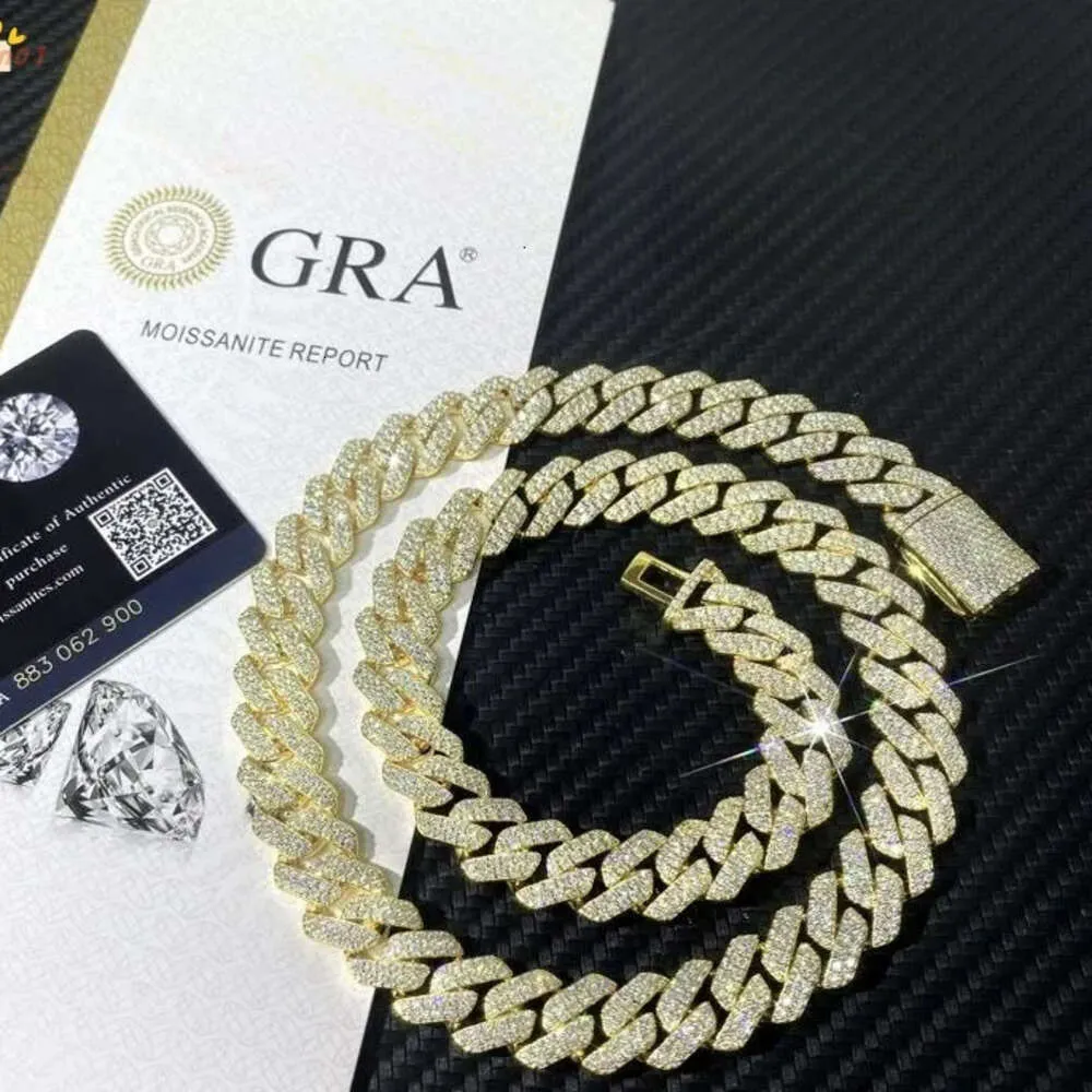 Catene di gioielli di design GRA VVS Moissanite Collana cubana per uomo Bracciale da 14 mm Catena a maglie in argento con diamanti_voghion.com