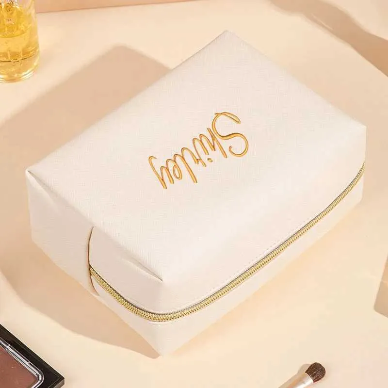 Trousse de toilette et de maquillage portable en cuir PU Saffiano imperméable avec broderie personnalisée Y241023_voghion.com
