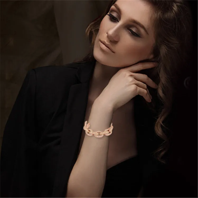 Women's Bling Cuban Link Chain Bracelet Gold Plated Jewellery_voghion.com