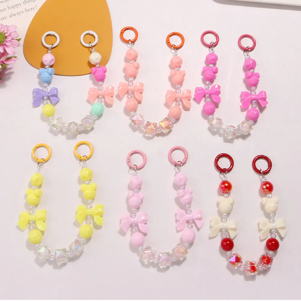 Colorful Bowknot Bead Phone Strap Charm Chain Knot Cellphone Lanyard Keychain Girl Bag Camera Pendant For Case_voghion.com