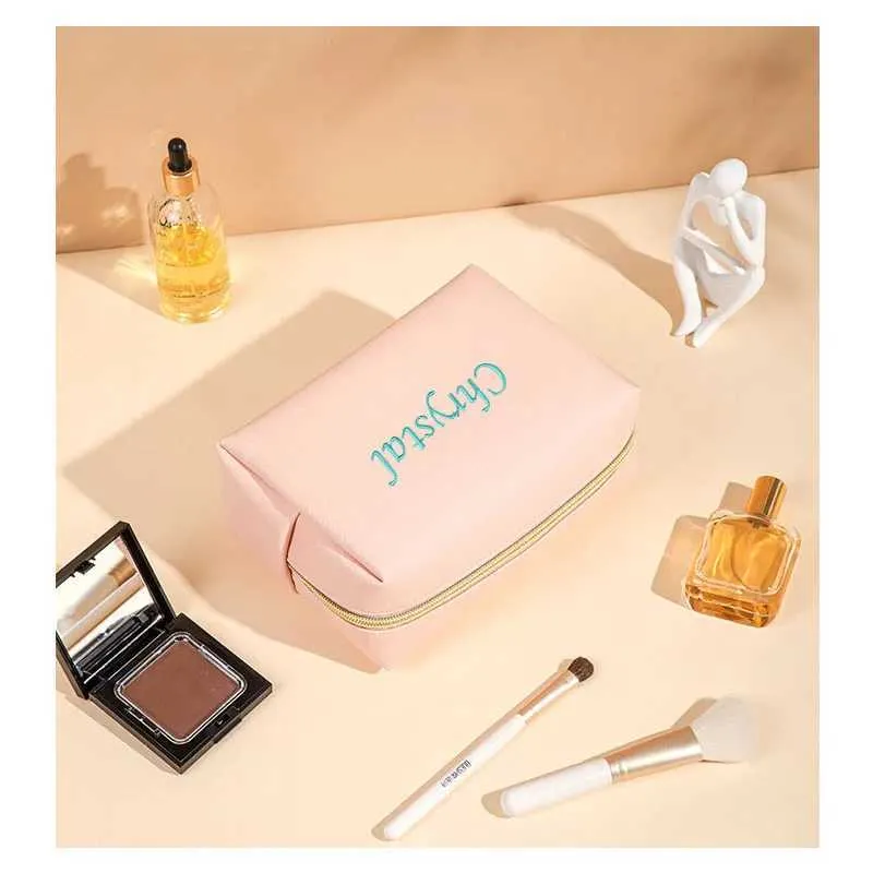Trousse de toilette et de maquillage portable en cuir PU Saffiano imperméable avec broderie personnalisée Y241023_voghion.com
