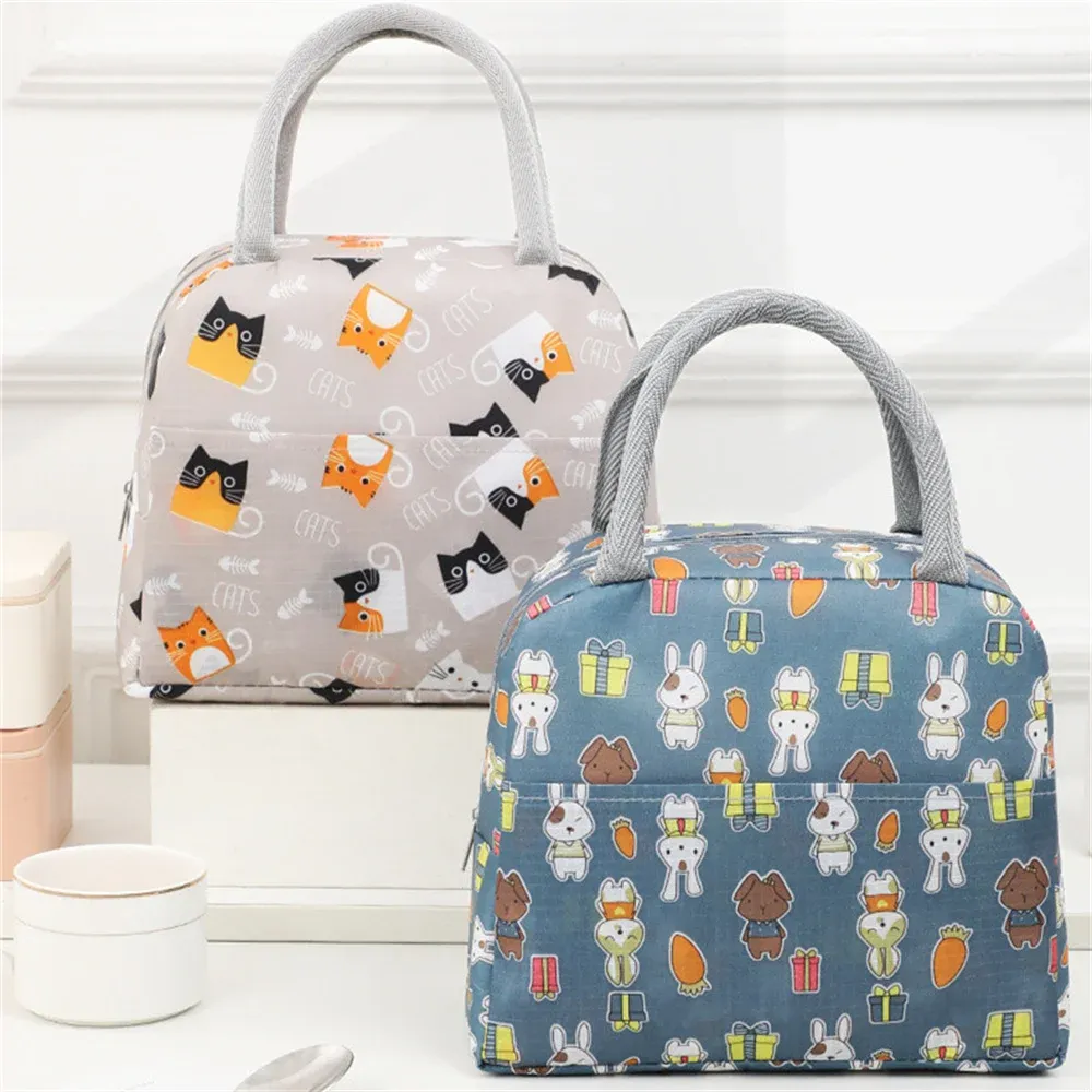 Functional Pattern Cooler Box Portable Insulated Canvas Bag Thermal Food Picnic Lunch Bags For Women Kids_voghion.com