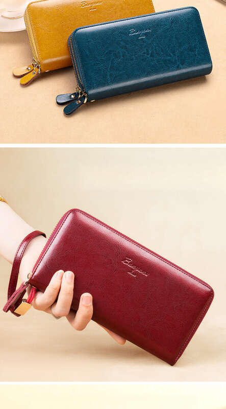 Lange Brieftasche aus echtem Leder mit Doppelreißverschluss und großer Kapazität, Handtasche, Brieftasche für Damen_voghion.com