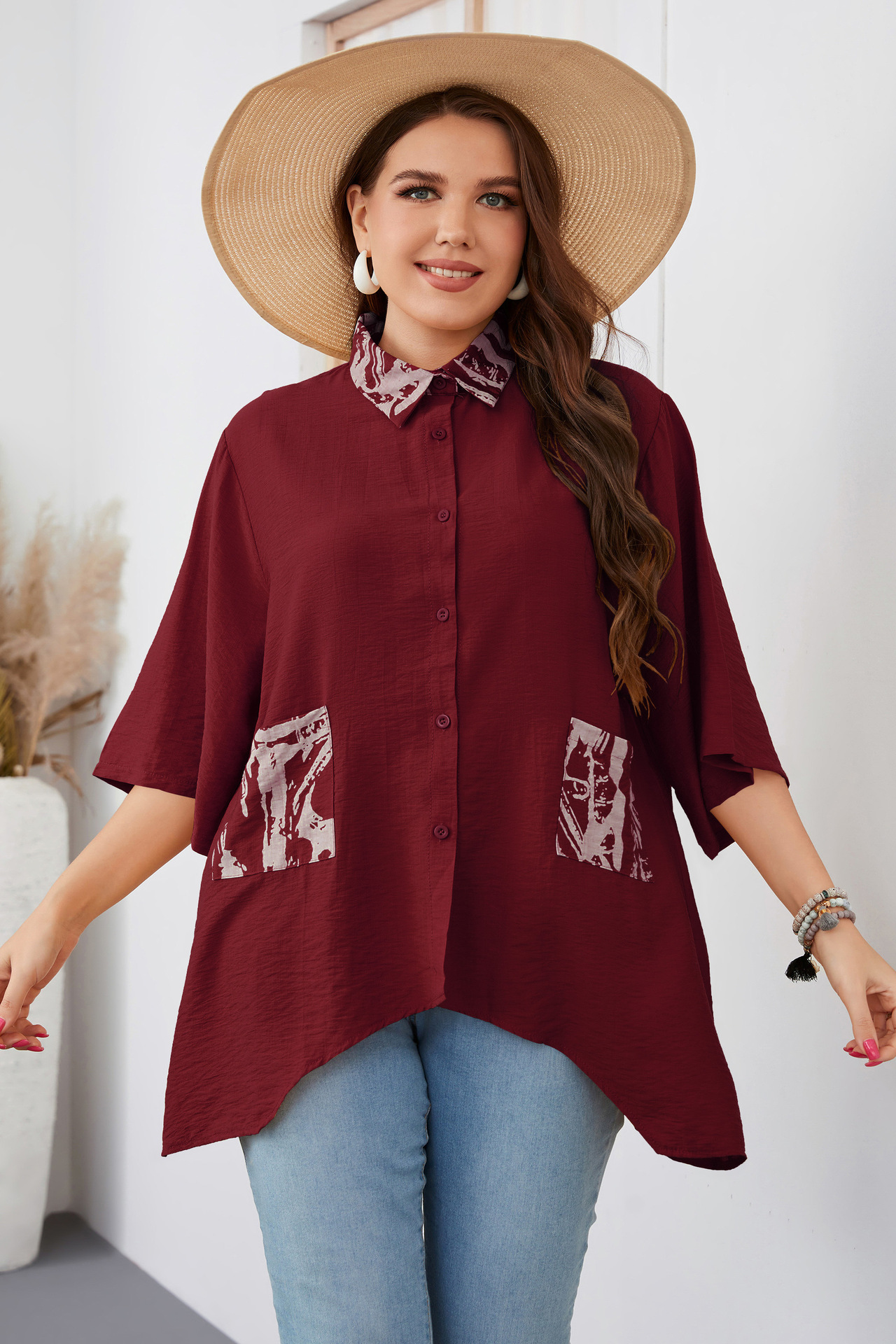 Women's loose irregular large size shirt fat girl fashion tops_voghion.com