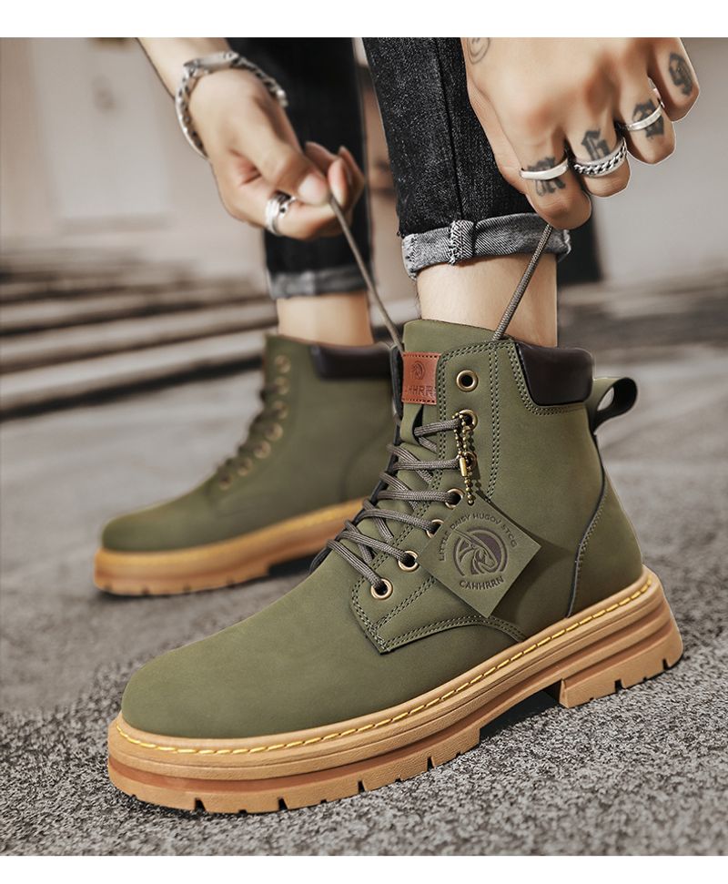 High Top Herr Läder Mode Motorcykel Ankel för Herr Vinterstövlar Man Skor Snörning Botas Hombre_voghion.com