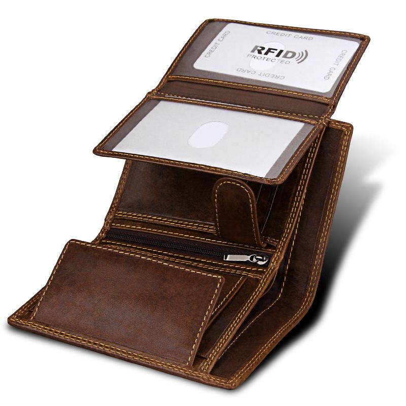 RFID abgeschirmte Herren Portemonnaie Vintage Kartenhalter Vertikale Geldbörse_voghion.com