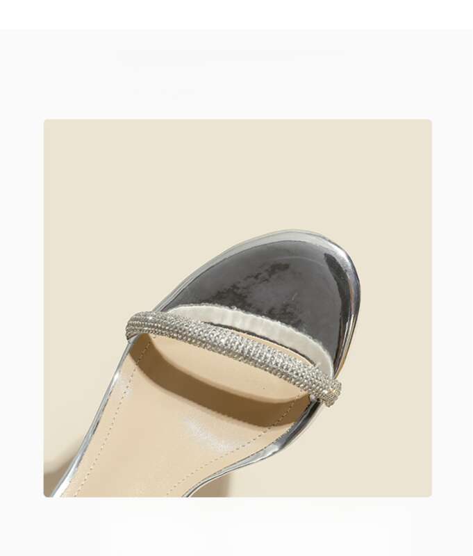 Scarpe col tacco alto con cinturino in argento per la primavera e l'estate 2025, eleganti, versatili e dal temperamento delicato._voghion.com