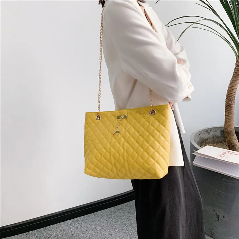 Classic Dia Lattice Handbag Fashion Women Large Capacity Top-handle Bags Pure Color Thin Chain Shoulder Crossbody Bag_voghion.com