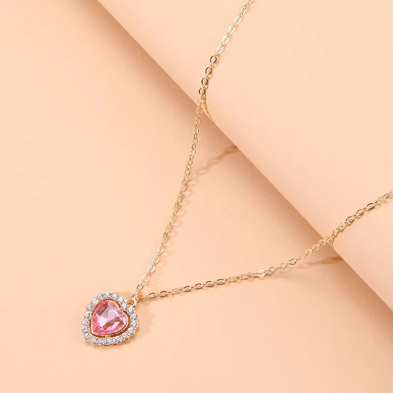 Collares colgantes de moda coreana con circonita rosa para mujer, gargantilla de cadena de clavícula dulce, joyería vintage Kpop_voghion.com