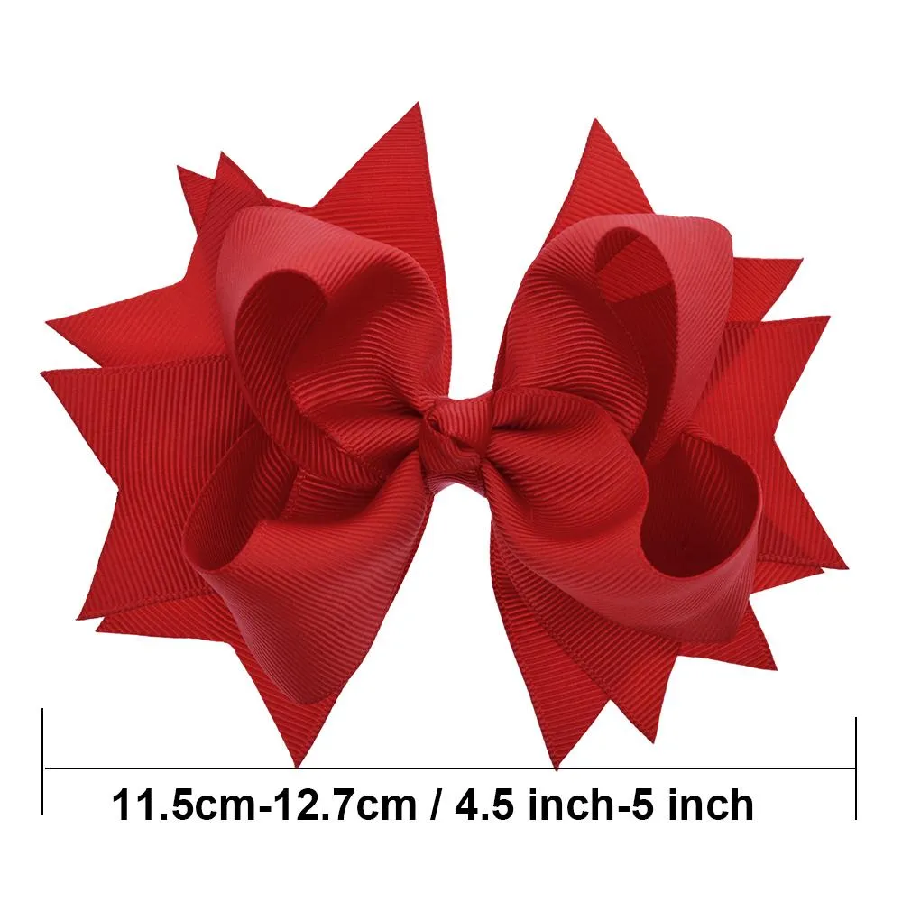 5 Inch Large Boutique 12 Bulk Colorful Solid Ribbon Grosgrain Bow With Clips For Kids Girls Hair Accessories_voghion.com